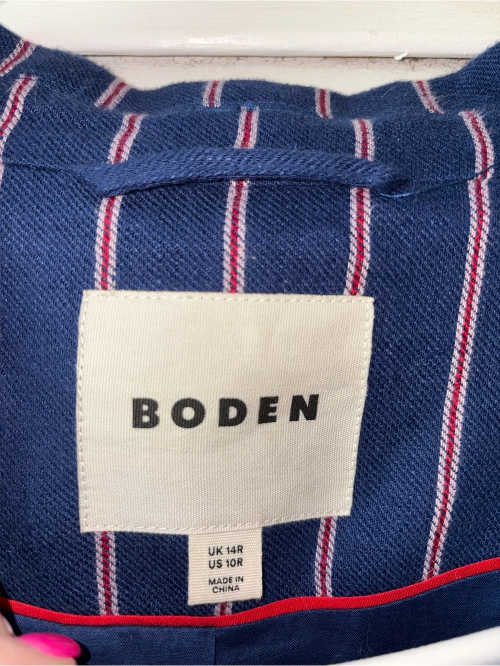 Boden Bloomsbury Blazer US 10 Blue Pink Pinstripe Cotton Linen Lined Jacket - Picture 4 of 6